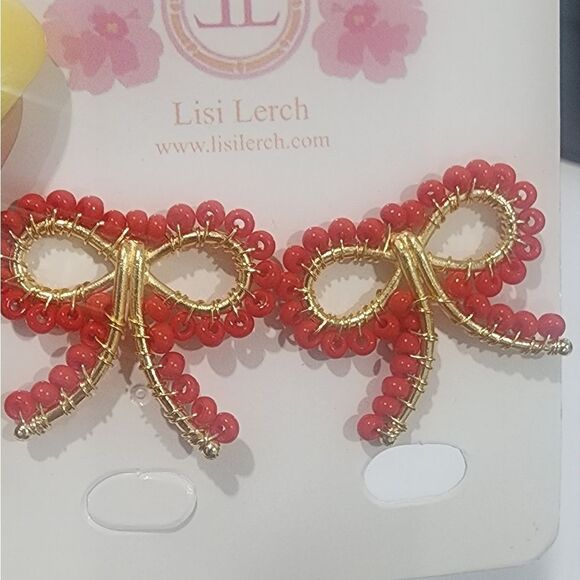 Lisi Lerch Red and Gold Bow Earrings NWT - Picture 1 of 3